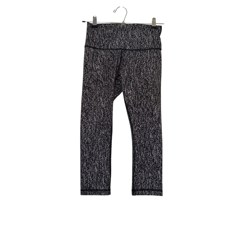 Lululemon Wunder Under Crop Leggings Black White Static Wave Print Yoga Pants